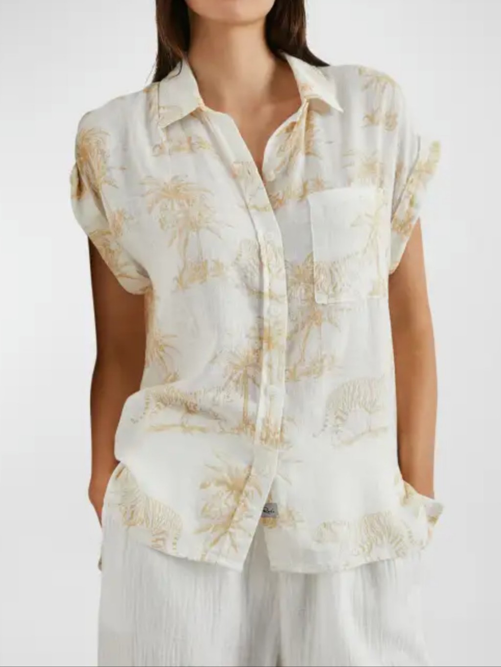 Rails Whitney Linen Shirt Palm Tree Wild Bengal Tigers